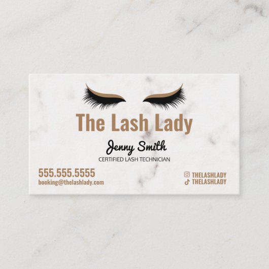 EyeLash Tech Lash Beauty Salon Luxe marmer Gold Visitekaartje (Voorkant)