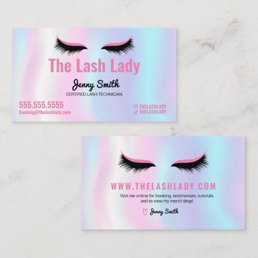 EyeLash Tech Lash Beauty Salon Pastel Rainbow Visitekaartje (Voorkant / Achterkant)