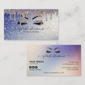 Eyelash Tech Lash Stylist Gold Blue Glitter Drip Visitekaartje (Voorkant / Achterkant)