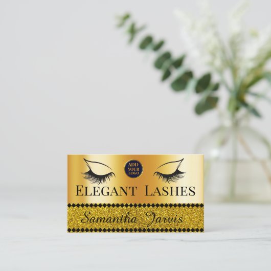 Eyelash Tech Lash Stylist Gold Folie & Glitter Log Visitekaartje (Staand voorkant)