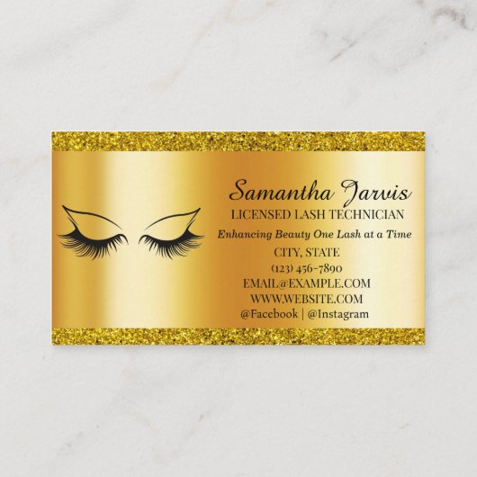 Eyelash Tech Lash Stylist Gold Folie & Glitter Log Visitekaartje (Achterkant)