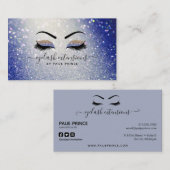 Eyelash Technicia Lash Stylist Navy Blue Glitter Visitekaartje (Voorkant / Achterkant)