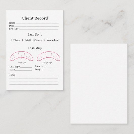 Eyelash-verlengingsclientformulier Visitekaartje (Voorkant / Achterkant)