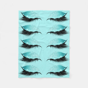 Eyelashes Aqua Blue Glitter Makeup Girly Fleece Deken