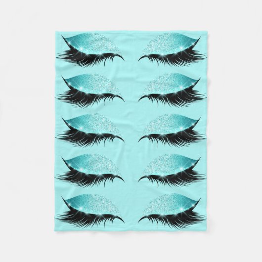 Eyelashes Aqua Blue Glitter Makeup Girly Fleece Deken (Voorkant)
