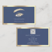 Eyelashes Brow Makeup Logo Qr Code Blue Navy Gold Visitekaartje (Voorkant / Achterkant)