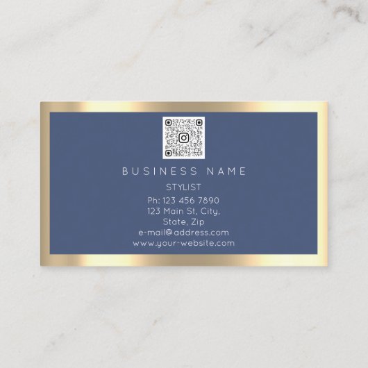 Eyelashes Brow Makeup Logo Qr Code Blue Navy Gold Visitekaartje (Achterkant)