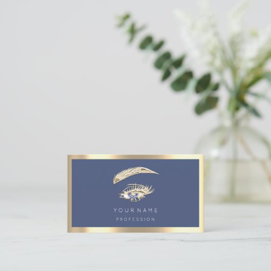 Eyelashes Brow Makeup Logo Qr Code Blue Navy Gold Visitekaartje (Staand voorkant)
