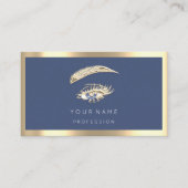 Eyelashes Brow Makeup Logo Qr Code Blue Navy Gold Visitekaartje (Voorkant)