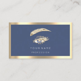 Eyelashes Brow Makeup Logo Qr Code Blue Navy Gold Visitekaartje