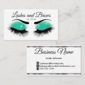 Eyelashes en Brows - Blauwgroen glitter Visitekaartje (Voorkant / Achterkant)
