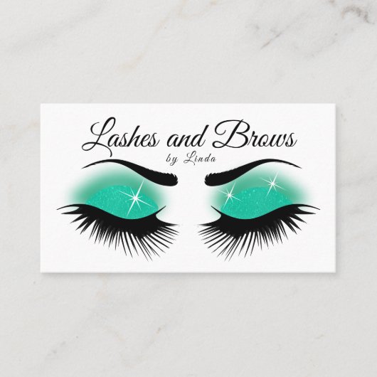 Eyelashes en Brows - Blauwgroen glitter Visitekaartje (Voorkant)