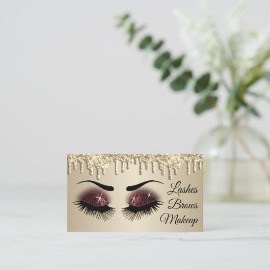 Eyelashes en Brows - Bourgogne en goudglitter Visitekaartje (Staand voorkant)
