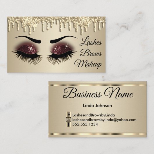 Eyelashes en Brows - Bourgogne en goudglitter Visitekaartje (Voorkant / Achterkant)