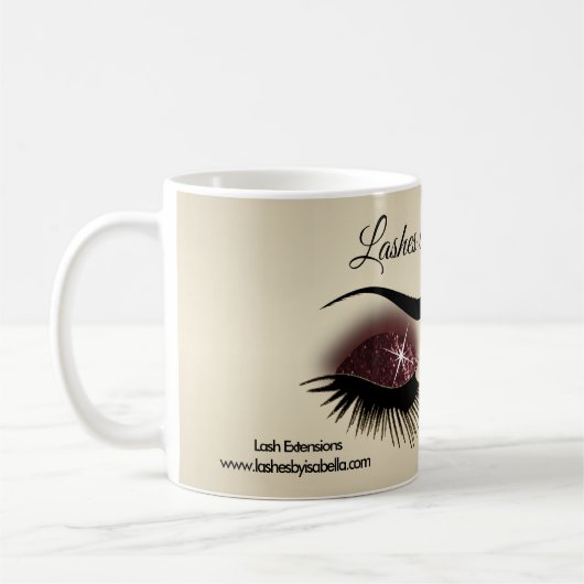 Eyelashes en Brows - Bourgogne Glitter Koffiemok (Links)