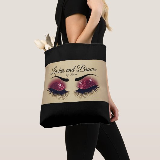 Eyelashes en Brows - Burgundy Red Glitter Tote Bag (Dichtbij)