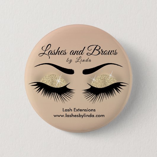 Eyelashes en Brows - Geel Glitter Ronde Button 5,7 Cm (Voorkant)