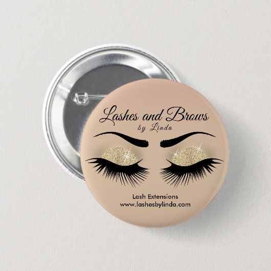 Eyelashes en Brows - Geel Glitter Ronde Button 5,7 Cm (Voorkant /achterkant)