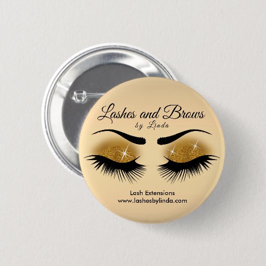 Eyelashes en Brows - Glitter Gold Ronde Button 5,7 Cm (Voorkant /achterkant)
