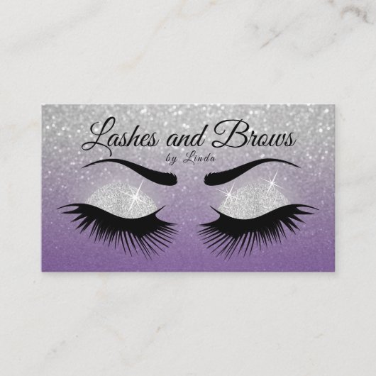Eyelashes en Brows - Paarse en zilverglitter Visitekaartje (Voorkant)