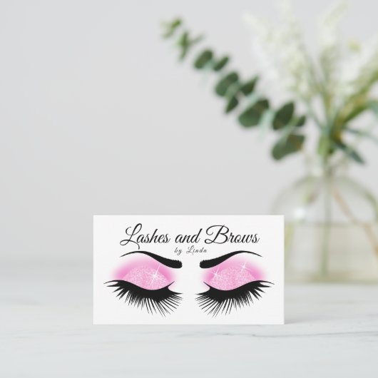 Eyelashes en Brows - Roze glitter Visitekaartje (Staand voorkant)