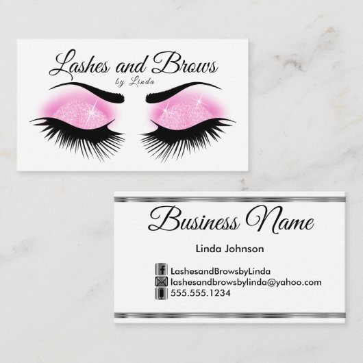 Eyelashes en Brows - Roze glitter Visitekaartje (Voorkant / Achterkant)