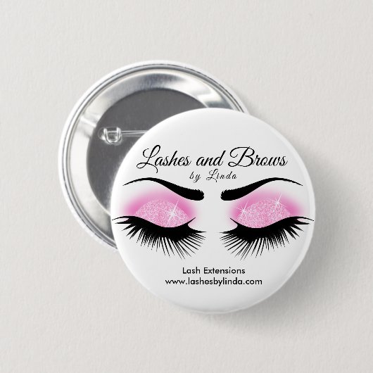 Eyelashes en Brows - Roze Ronde Button 5,7 Cm (Voorkant /achterkant)