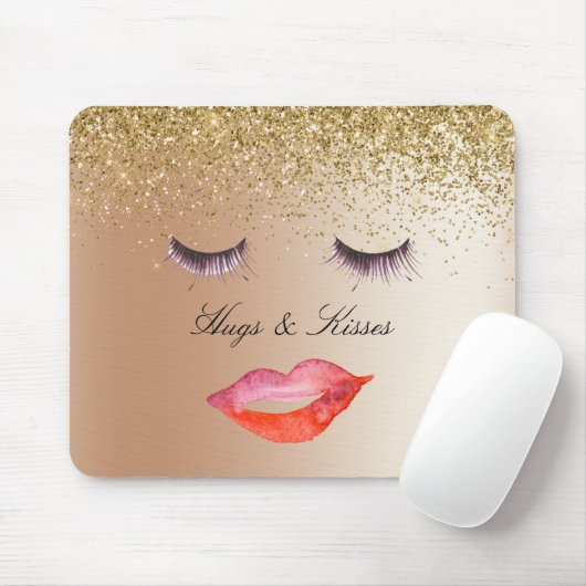 Eyelashes en Lips Gold Glitter Ombre Muismat (Met muis)