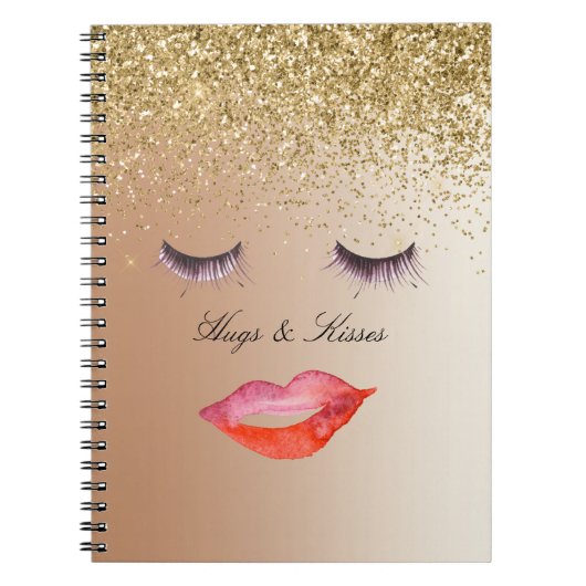 Eyelashes en Lips Gold Glitter Ombre Notitieboek (Voorkant)
