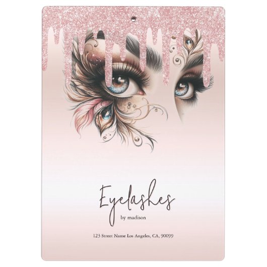 EyeLashes Glam Champagne Dripping Glitter Notitieb Klembord (Achterkant)