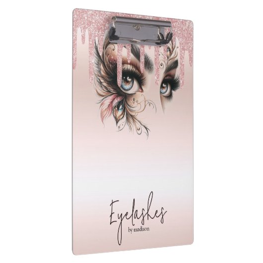 EyeLashes Glam Champagne Dripping Glitter Notitieb Klembord (Rechts)