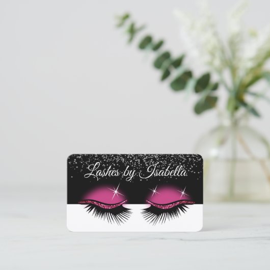 Eyelashes - Hot Pink Glitter Visitekaartje (Staand voorkant)