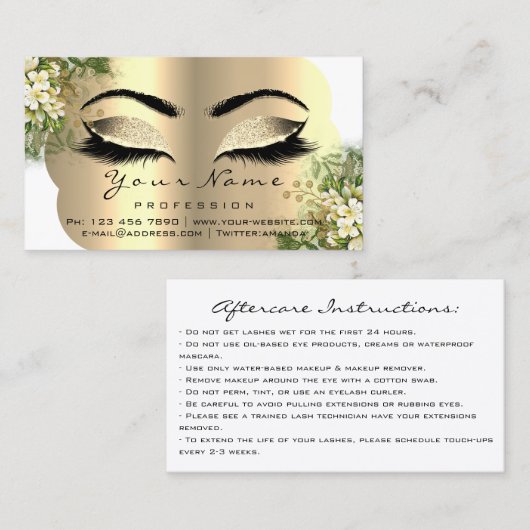Eyelashes Instructies voor Aftercare Floral Mint W Visitekaartje (Voorkant / Achterkant)