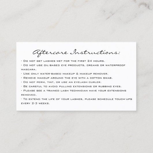 Eyelashes Instructies voor Aftercare Floral Mint W Visitekaartje (Achterkant)