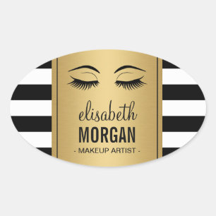 Eyelashes Logo Makeup Artiest Gold Stripes Ovale Sticker