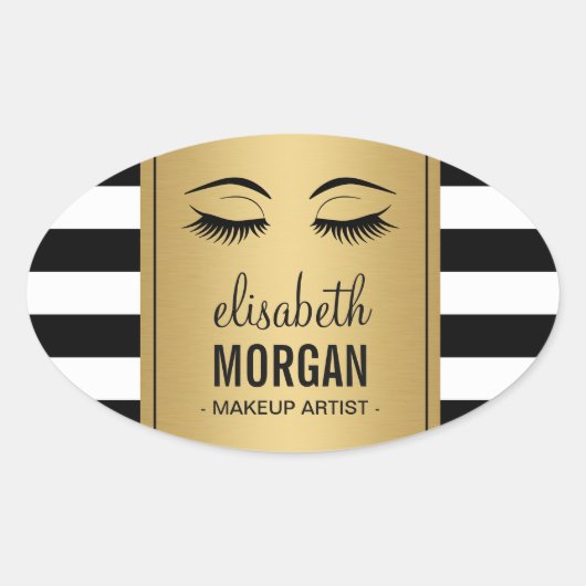 Eyelashes Logo Makeup Artiest Gold Stripes Ovale Sticker (Voorkant)