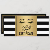 Eyelashes Makeup Gift Certificate Gold B&W Stripes (Voorkant / Achterkant)