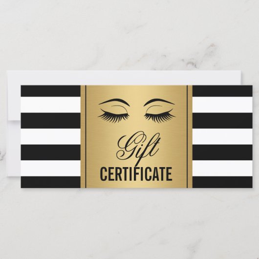 Eyelashes Makeup Gift Certificate Gold B&W Stripes (Voorkant)