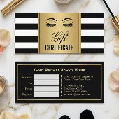 Eyelashes Makeup Gift Certificate Gold B&W Stripes