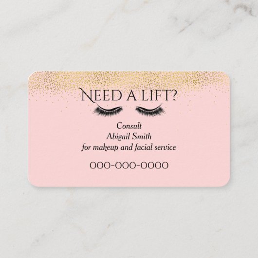 Eyelashes met Gold Glitter op Roze Visitekaartje (Achterkant)