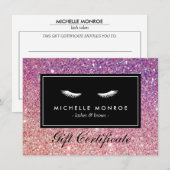 Eyelashes met Paarse/roze Glitter Gift Kaart (Voorkant / Achterkant)