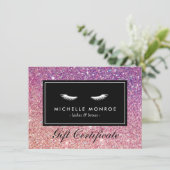 Eyelashes met Paarse/roze Glitter Gift Kaart (Staand voorkant)