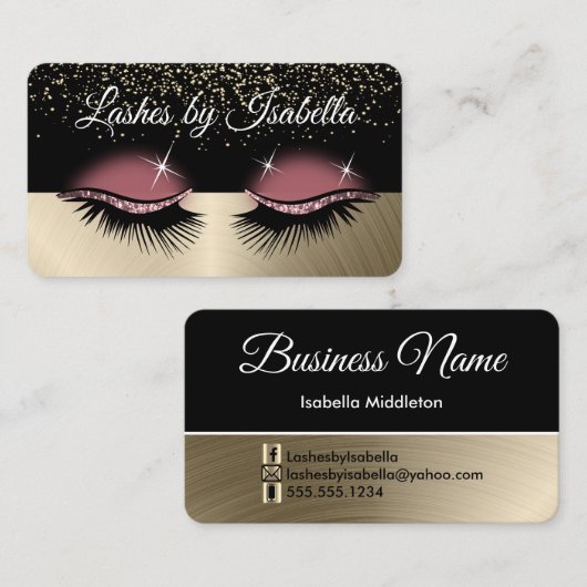 Eyelashes - Roos Gold Glitter Visitekaartje (Voorkant / Achterkant)