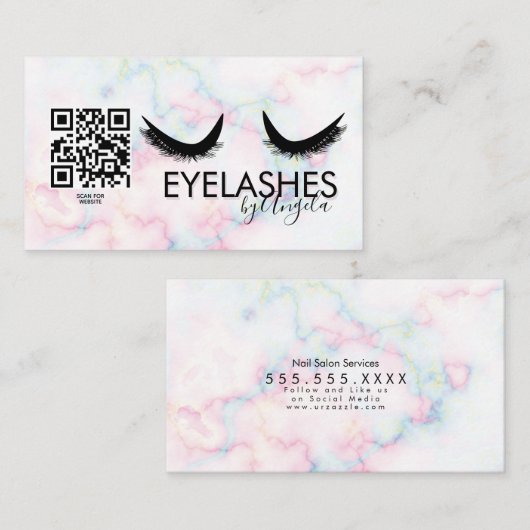 Eyelashes Salon Beauty Marble Eyelashes QR CODE Visitekaartje (Voorkant / Achterkant)