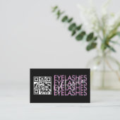 Eyelashes Salon QR Code Roze zwart script Visitekaartje (Staand voorkant)