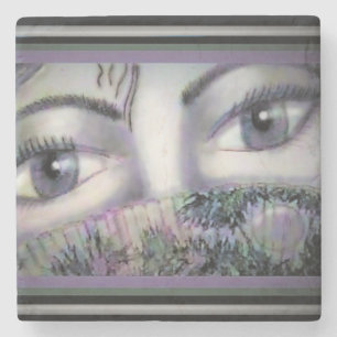 Eyes Behind Oriental Fan Stenen Onderzetter