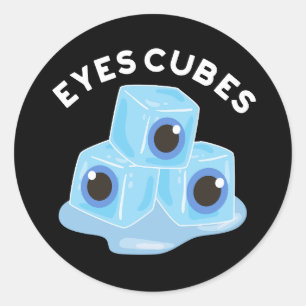 Eyes Cubes Funny Ice Pun Dark BG Ronde Sticker