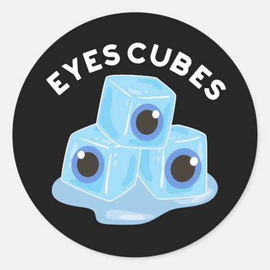 Eyes Cubes Funny Ice Pun Dark BG Ronde Sticker (Voorkant)