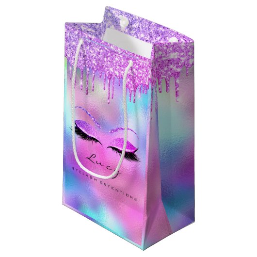 Eyes Lashes Makeup Bridal Name Glitter Holograaf Klein Cadeauzakje (Voorkant Gekanteld)