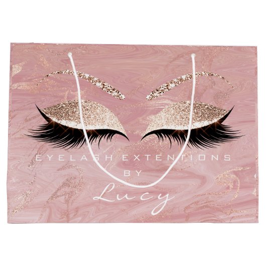 Eyes Lashes Makeup Bridal Name Glitter roze marmer Groot Cadeauzakje (Achterkant)
